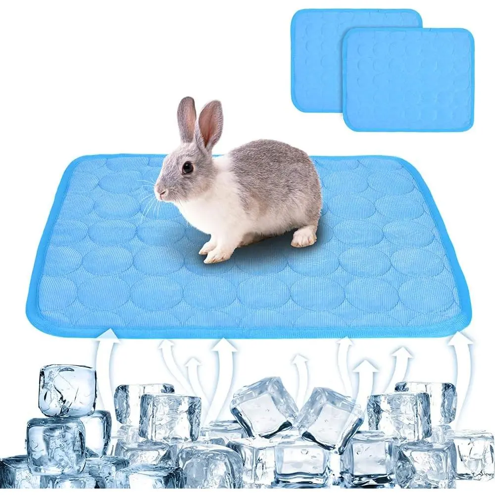 2PCS Summer Cooling Mat for Small Animals Rabbit Guinea Pig Hamster Squirrel Hedgehog Chinchilla, Washable Fleece Sleep Pee Pad Cage Liner 15.8''x11.8'' Blue