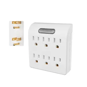 6-Outlet Extender, 3-Prong Grounded Wall Tap Adapter with LED Guide Light, 1875W Multiple Plug Electrical Outlets Splitter for , Office, Hotel, Travel, ETL Listed, Cruise Essentials, White