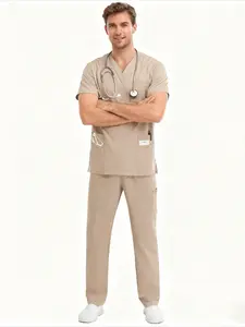 2Pcs Mens Scrubs Set The Perfect Blend Of Style And Functionality Short Sleeve Tops And Pants Comfortable Breathable M-edical Uniforms For Nurses Doctors And Dentists