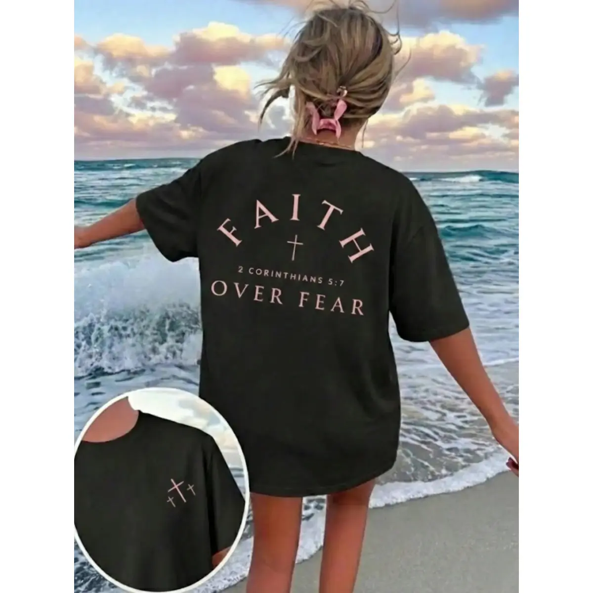 Christian Motivational Quote Graphic Tee - Classic Crew Neck, Short Sleeve, Loose Casual Tops, Standard Fit, Comfortable Cotton, Perfect for Summer Everyday Wear, Soft, Cold Wash Safe