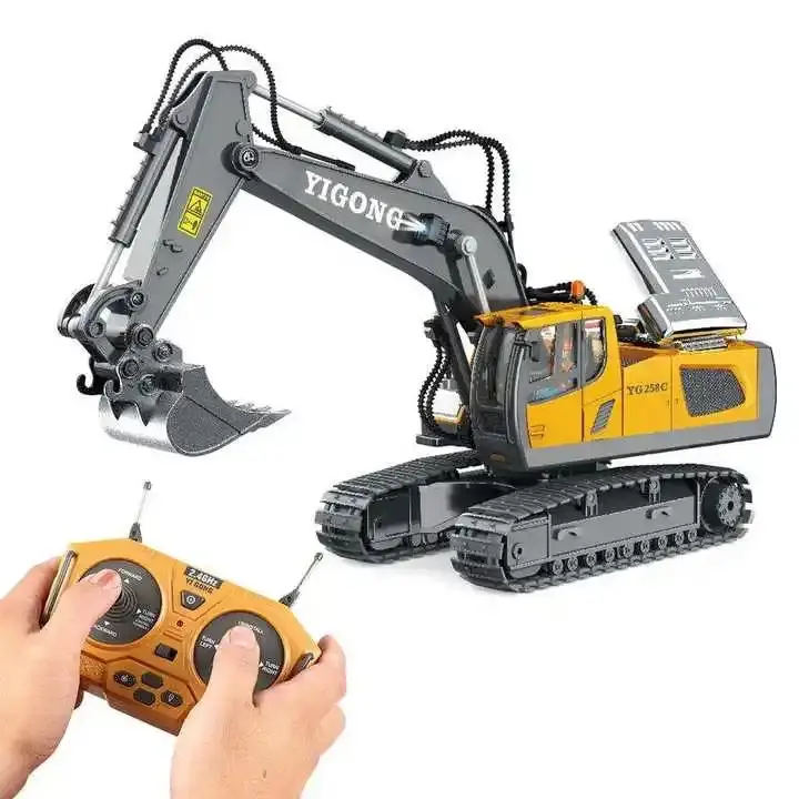 1:20 RC Excavator Alloy 11 Channel Remote Control Digger with 680 °   Rotation 2.4GHz Construction Vehicle Toy with Sound & Light