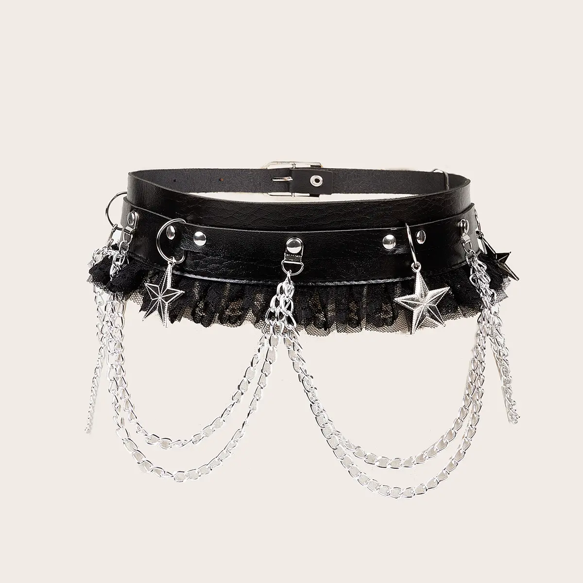 Women's Dark-Style Link Chain Edgy Waist Corset Belt, Hip-Hop Lace Splicing Female Accessory, Versatile Fashion Piece for Dresses and Jackets, Edgy Women's Belts, Mafia Style Women's Belts