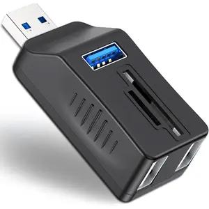 5-Port USB 3.0 Hub with SD TF Card Reader, USB Extender Adapter with Memory SD/ SD Card Reader, USB 3.0/2.0 Ports, Portable USB Splitter for Laptop,PC, Camera, Flash Driver, HDD,  Cam