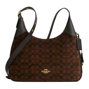 COACH Ella 36 Large Crossbody Bag for Women – Logo-Emblazoned Zippered Fabric Shoulder Bag in Truffle Brown