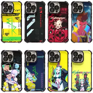 Hot Neon Tech Line Cyberpunk Edgerunners Character Print Phone Cases For iPhone 17 Promax 16 15 14 Pro Max Plus 13 12 11 & Samsung S23 S24 S25 S26 Ultra Transparent Electroplate TPU Anti Scratch Protective Cover Gifts For Birthday Valentine Christmas Than