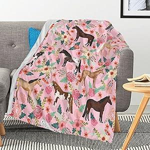 Horse Lovers Flannel Throw Blanket, Western Print, Soft Cozy Gift for Girls, Pink   Bedroom Couch   Holiday Travel Outdoor Decor, Birthday Present