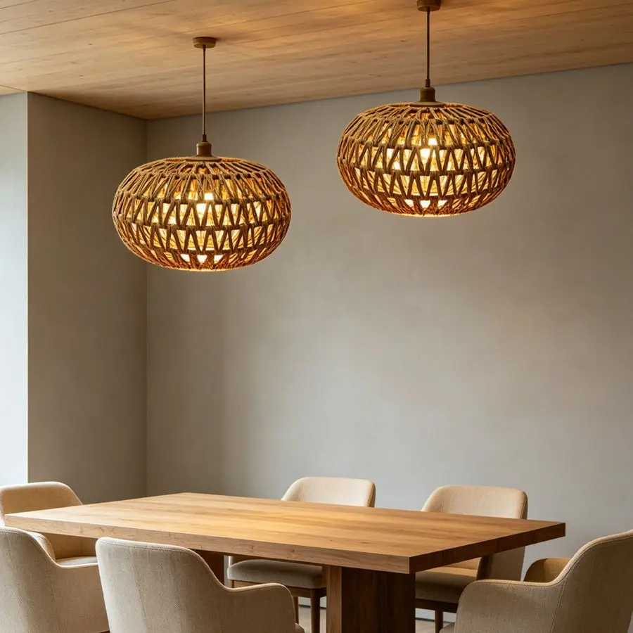 Bohemian Handmade Paper Rope Chandelier Shade, Natural Paper Rope, Universal Ceiling Lamp, Home Decor Lighting, Bedroom Living Room Cafe Bar Atmosphere Enhancer, Lighting