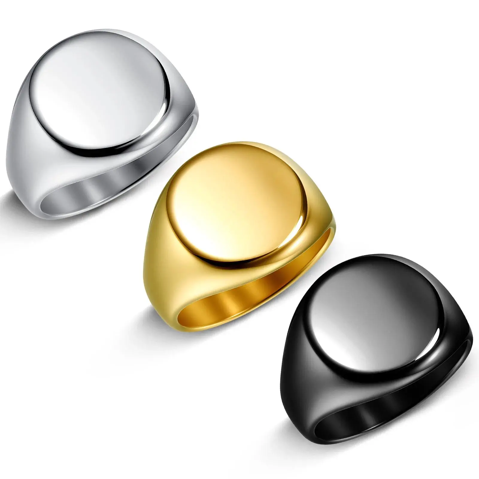 316L Stainless Steel Round Surface Glossiness Seal Ring For Men Finger Custom Engraving Jewelry Accessories