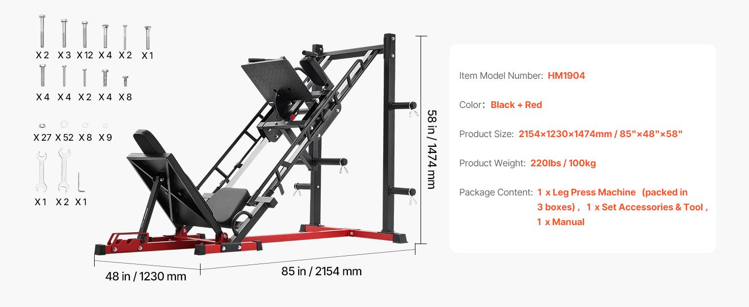 VEVOR Leg Press Hack Squat Machine, Adjustable Leg Press Combo with Linear Bearing and Weight Storage, Lower Body Special for Home Gym, Leg Exercise Equipment for Quads, Hamstring, Glutes, Calve