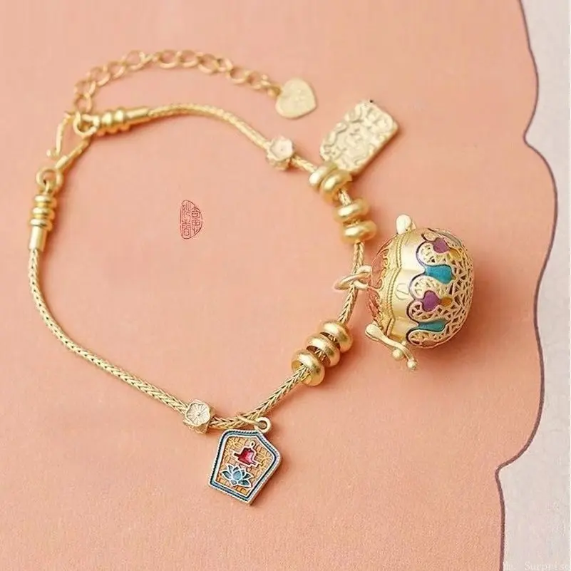 Classic Vintage Enamel Sphere Locket Bracelet for Women, Openable Fragrance Diffuser Pendant, Portable Accessory for Essential Oil and Incense Ball Storage in Daily Life