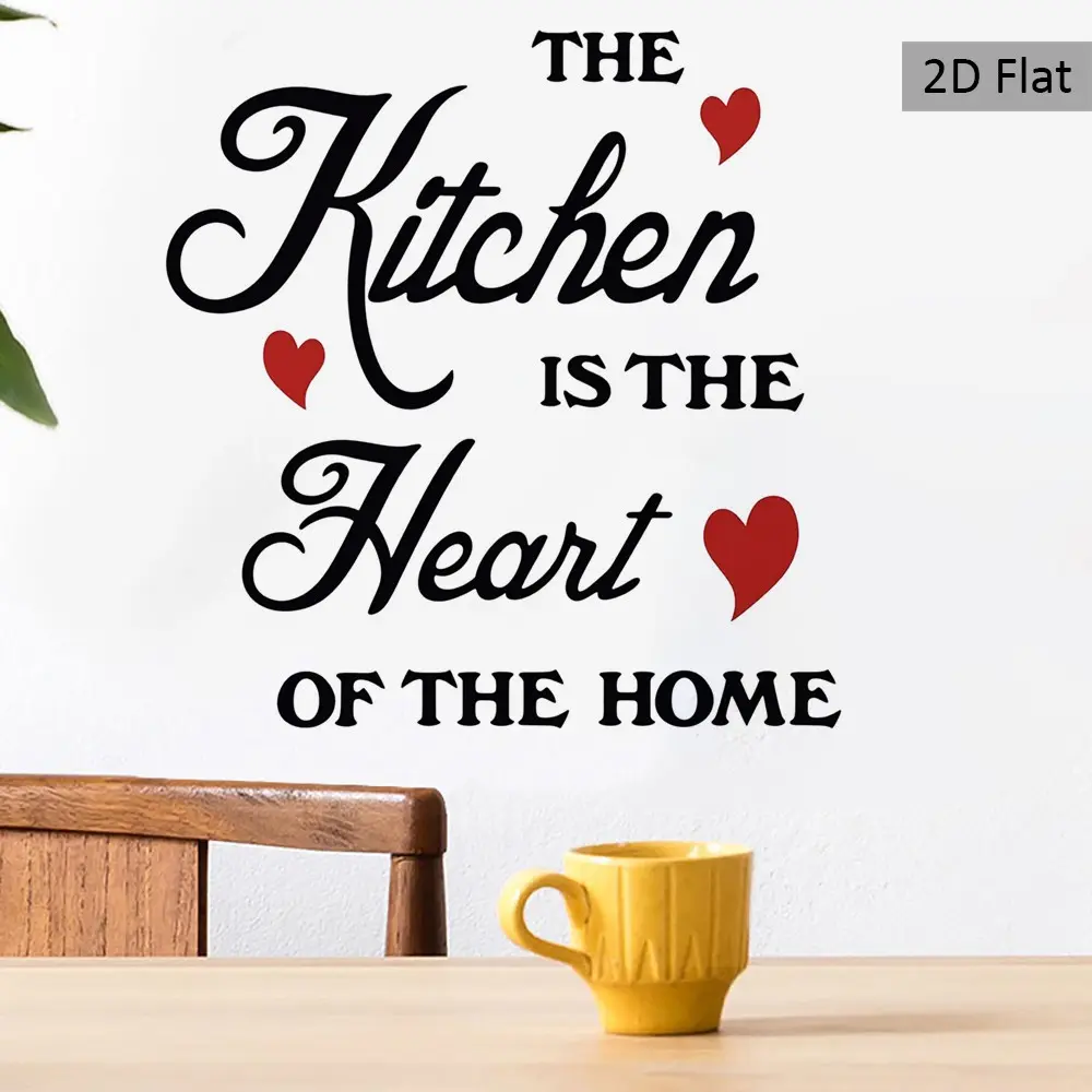 2D Flat Transparent Kitchen Sticker, Heart Design Wall Decor, Artistic Font Pattern, Ideal for Kitchen, Restaurant, Bakery, Creative Gift