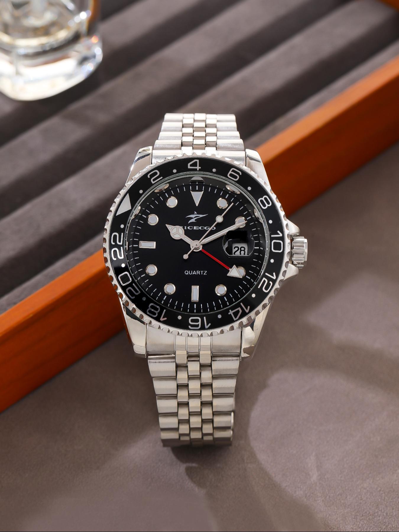 Men's Business Fashion Round Dial Stainless Steel Quartz Wristwatch for Party, Trendy All-match & Exquisite Watch for Birthday Gift with Box