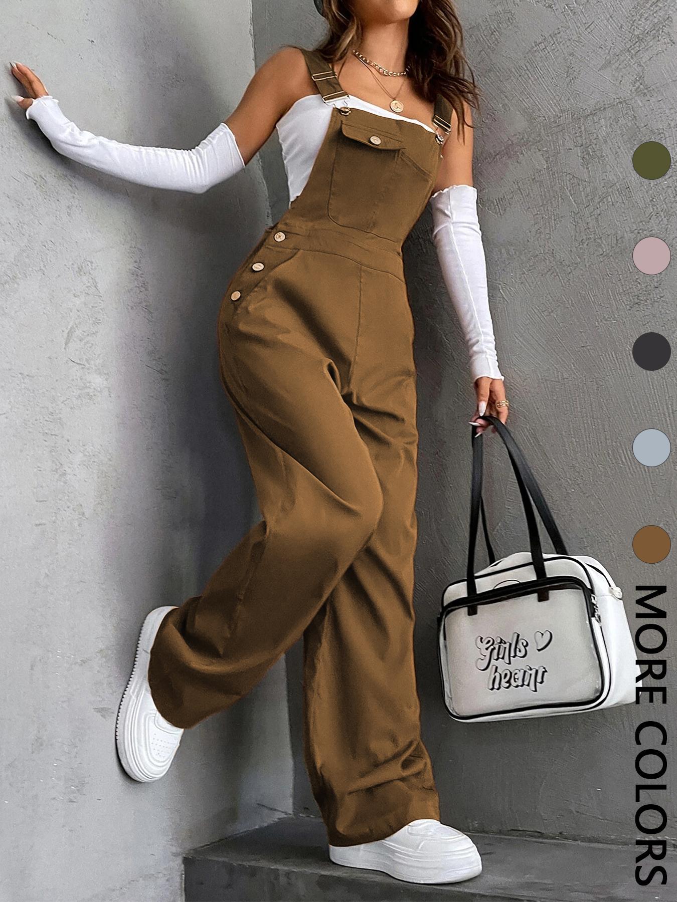 Women's Plain Pocket Overalls, Casual Comfy Overalls for Daily Wear, Ladies Clothes for All Seasons