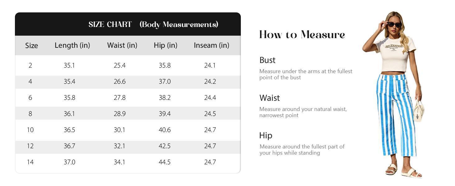 Danedvi Womens Cropped Striped Jeans Casual High Waisted Stretchy Straight Leg Denim Pants with Pockets