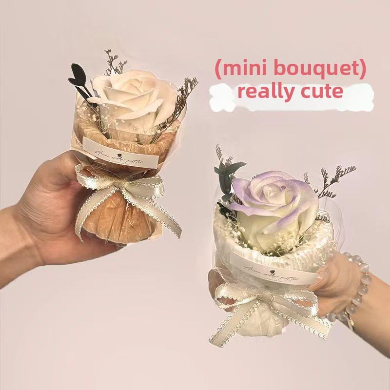 Mini Preserved Rose Bouquet in Gift Box, Eternal Single Rose Flower Arrangement, Romantic Valentine's Day Gift for Her, Mother's Day & Anniversary Home Decor