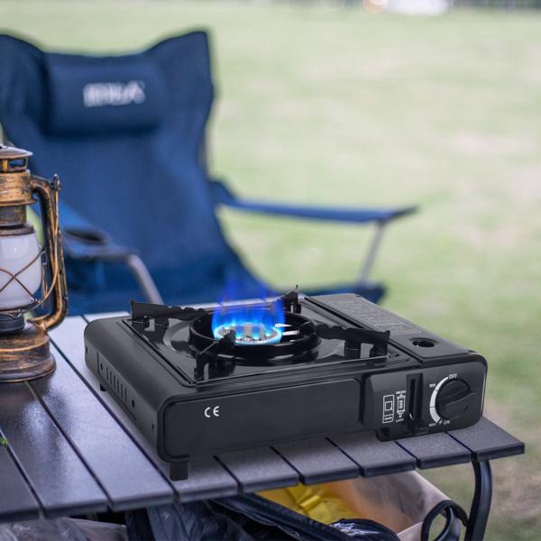 3300W Portable Camping Stove Butane Canister Dual Fuel Burner Piezo Electric Ignition Single Burner with Automatic Tank Ejection Overpressure Cut Off Carry Case for Camping Hiking Picnic Fishing BBQ