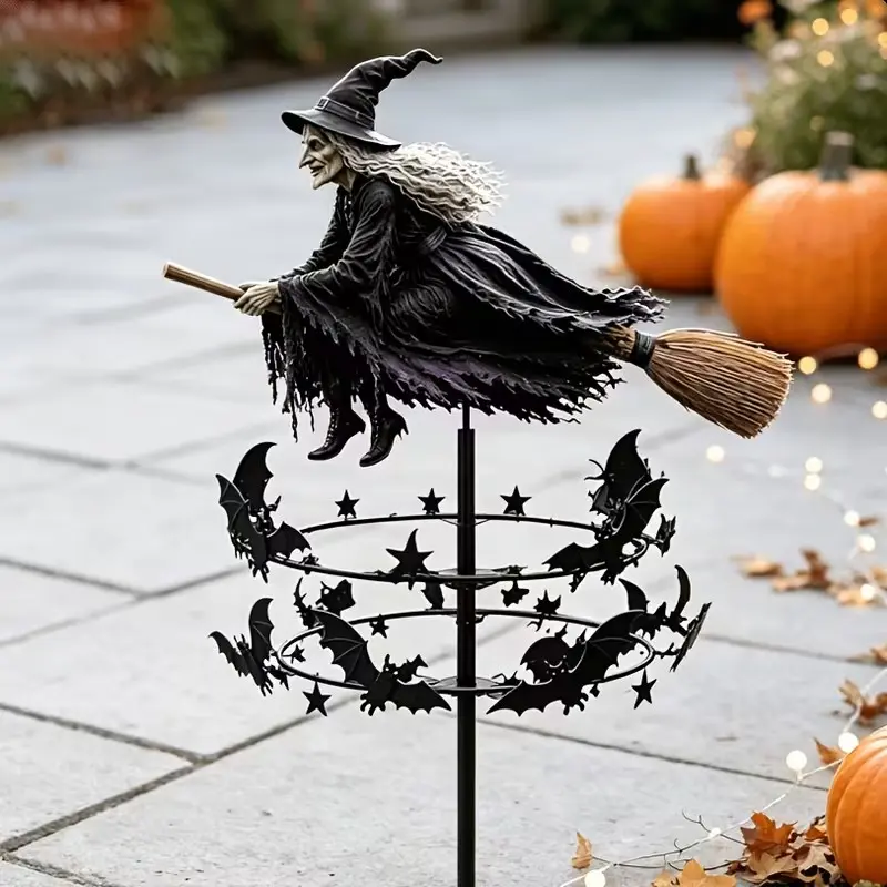 Funny Witch Garden Decor, Halloween Windmill Garden Stake, Outdoor Ornament with Witch & Bat Patterns, Halloween Yard Windmill Decor, Halloween & Christmas Gift - Witch Decor