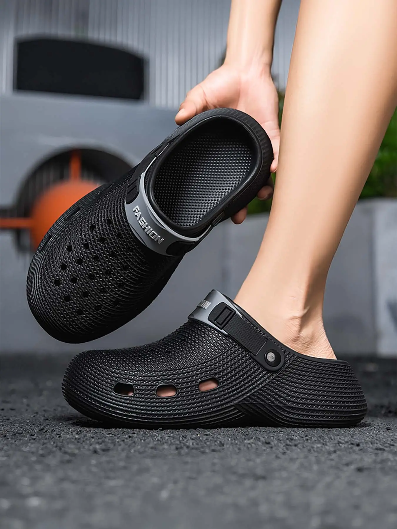 Men's Platform Clogs, Full Hollow Breathable EVA Convertible Closed Toe Slides with Adjustable Heel Strap, Height Increasing Non-Slip Casual Slippers for Home, Shower & Beach