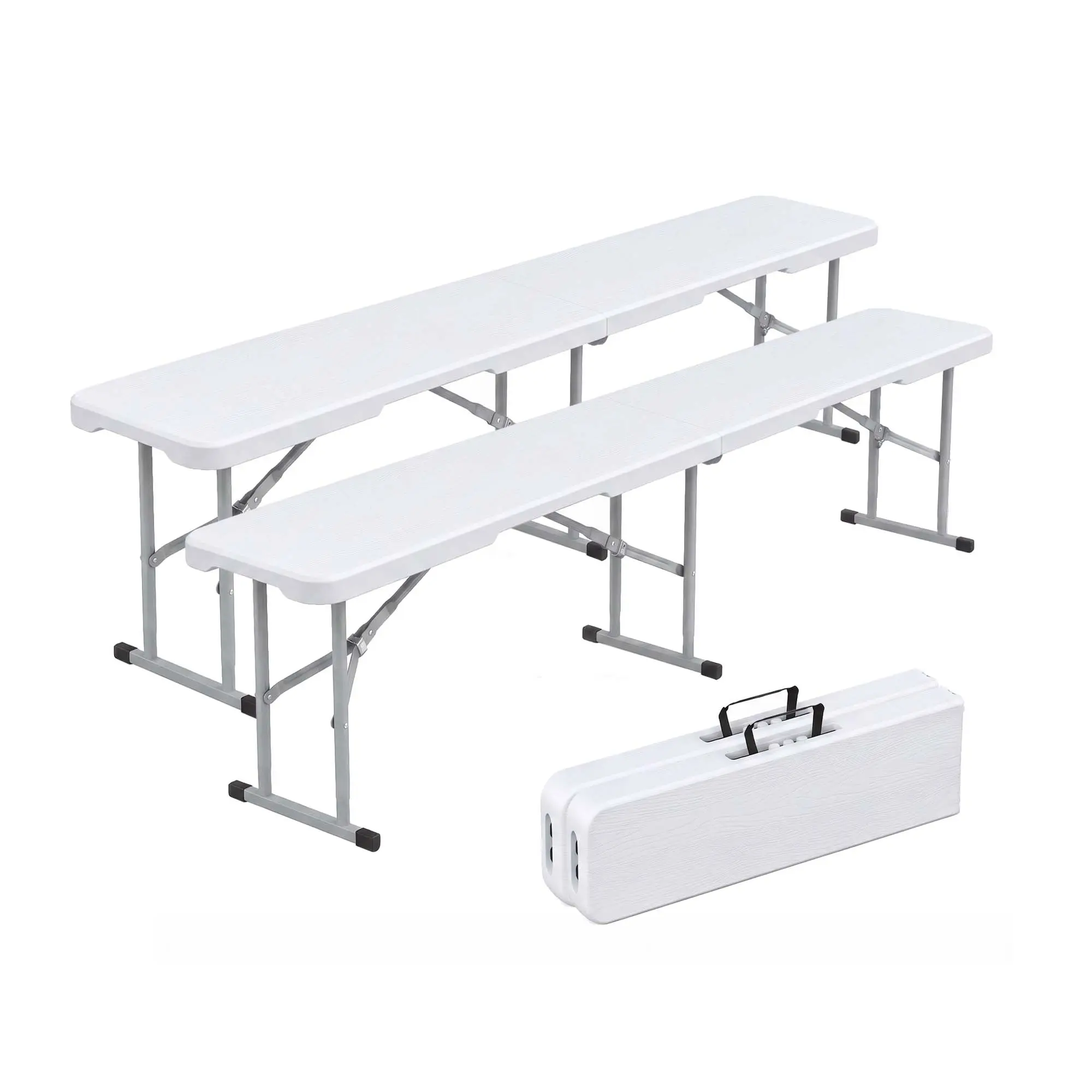 6ft Plastic Folding Bench with Steel Legs – HDPE Waterproof Seat, 600 lbs Capacity, Portable Outdoor Bench with Carry Handle & Security Lock, No Assembly Required for Camping, Picnic, Party & Garden