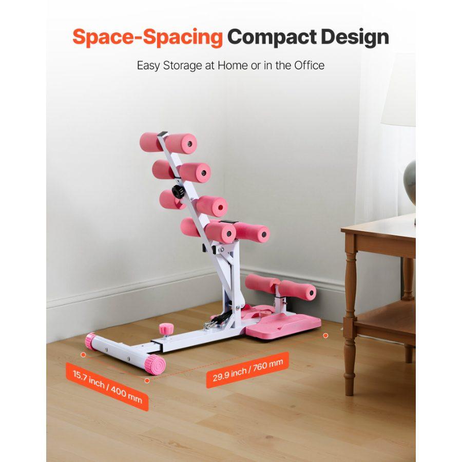 VEVOR Deep Squat Machine, Adjustable Glutes Trainer Machine with 3 High-Strength Resistance Bands, Folding Core Leg Glutes Exercise Trainer, Push Up Workout Equipment at Home Gym, Pink+ White