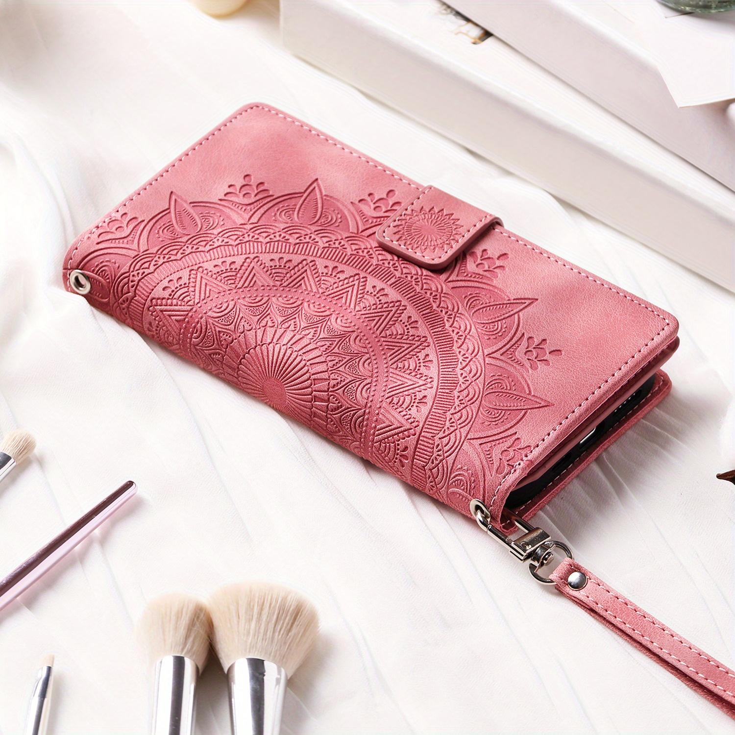 Pu Synthetic Leather Case for Various Iphone Models, Including 17, Air, 16e, 16, 15, 14, 13, 12 Mini, 11 Pro, X, Xs Max, Xr, 8, 7 Plus, Se, 5g From 2023 and 2020, Embossed Flower Design, Wallet with Card Holder