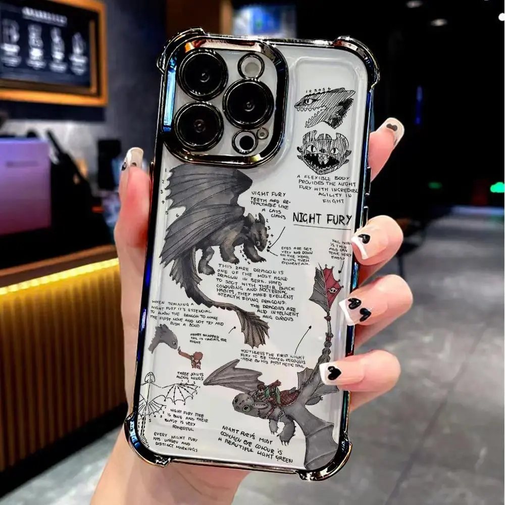 How to Train Your Dragon Toothless Electroplated Colorful TPU Smartphone Casing, Cellphone Accessories for iPhone 17,16,15,14,13,12,11,Air,Pro,Max,Plus Devices