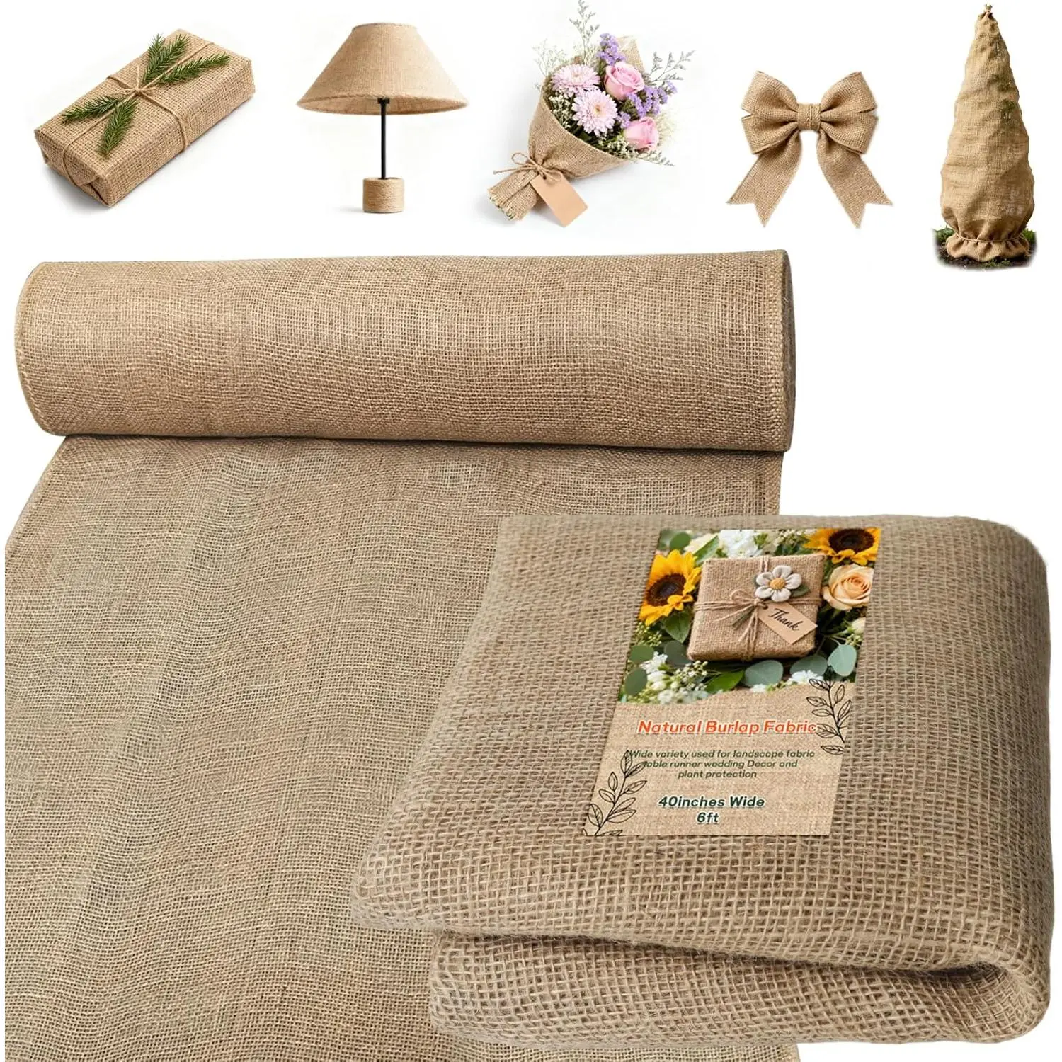 Burlap Fabrics Roll  Jute Burlap Garden Tree Wrap Outdoor Weed Barrier DIY Fall Halloween Craft Winter Frost  Landscape Blankets Cloth for  Gardening Shrubs (40in*6ft)