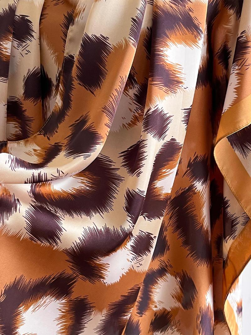 Women's Leopard Print Long Sleeve Kimono & Scarf Set, Casual Open Front Outerwear & Shawl, Ladies Clothes for Beach Vacation, Womenswear