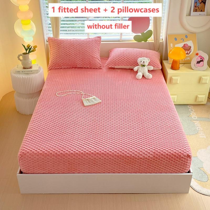 Thickened Cartoon Bedding Set, 1 Count Fitted Sheet & 2 Counts Pillowcase without Filler, Warm Touch Dustproof Soft and Comfortable Bedding, Soft Breathable Sheet, Bedding Sheets, Suitable for Bedroom and Guest Rooms #GLOBAL PICKS