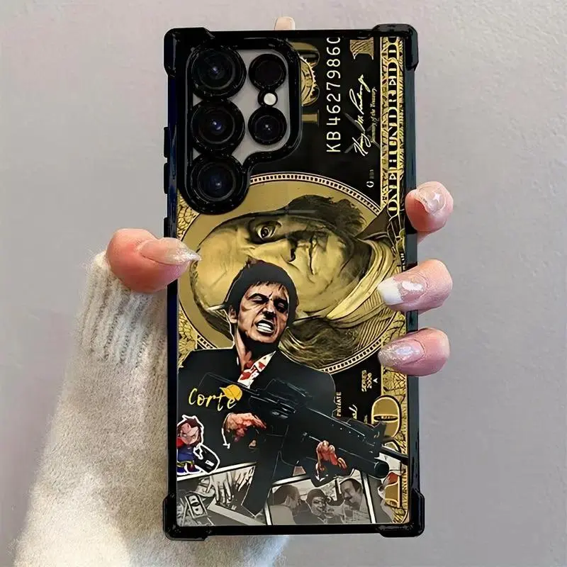Scarface Film Themed Protective Smartphone Cover, Shockproof Transparent TPU-Polycarbonate Soft Back Accessory Compatible with Samsung Galaxy S25 S24 S23 S22 S21 FE Ultra Plus 4G 5G