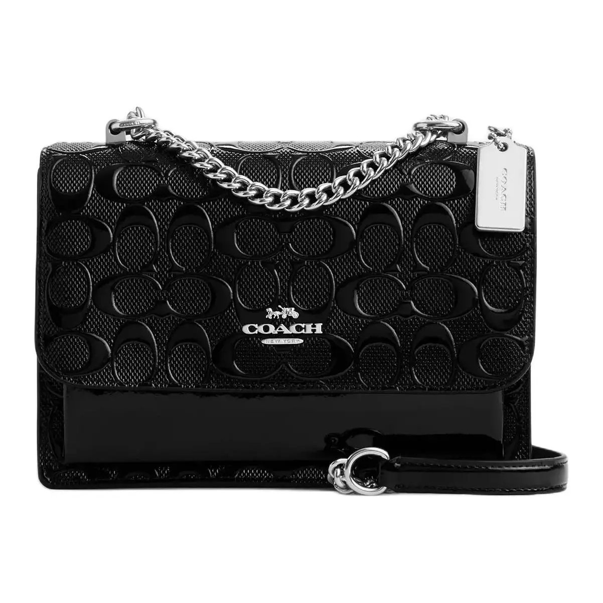 COACH Klare 21 Small Crossbody Bag for Women – Pearlized Patent Leather and Leather with Silver Hardware, Black
