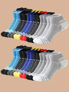 12 Pairs Men's Colorblock Sporty Ankle Socks, Sports Socks, Comfortable Breathable Low-Cut Socks, Ideal for Daily and Outdoor Wear, All Seasons