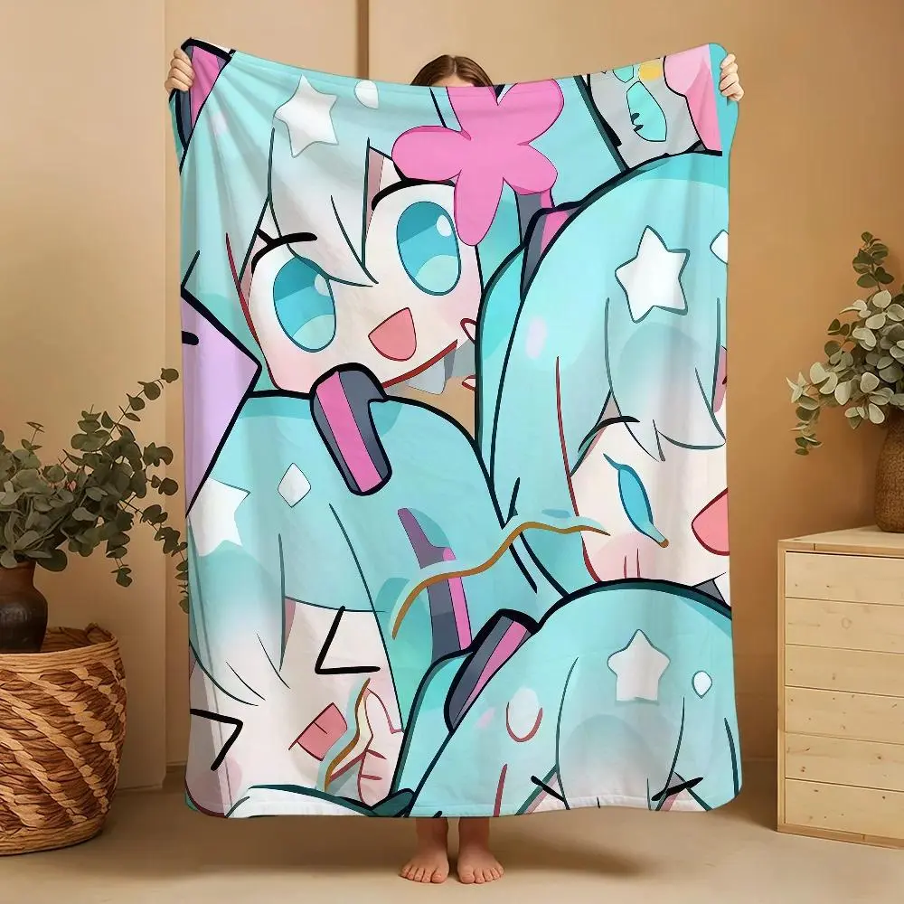 Hatsune Miku Flannel Throw Blanket - Cozy Look, Lightweight Unisex Camping Sleeping Gear for Bed, Couch - Anime Room Decor Gift for Fans