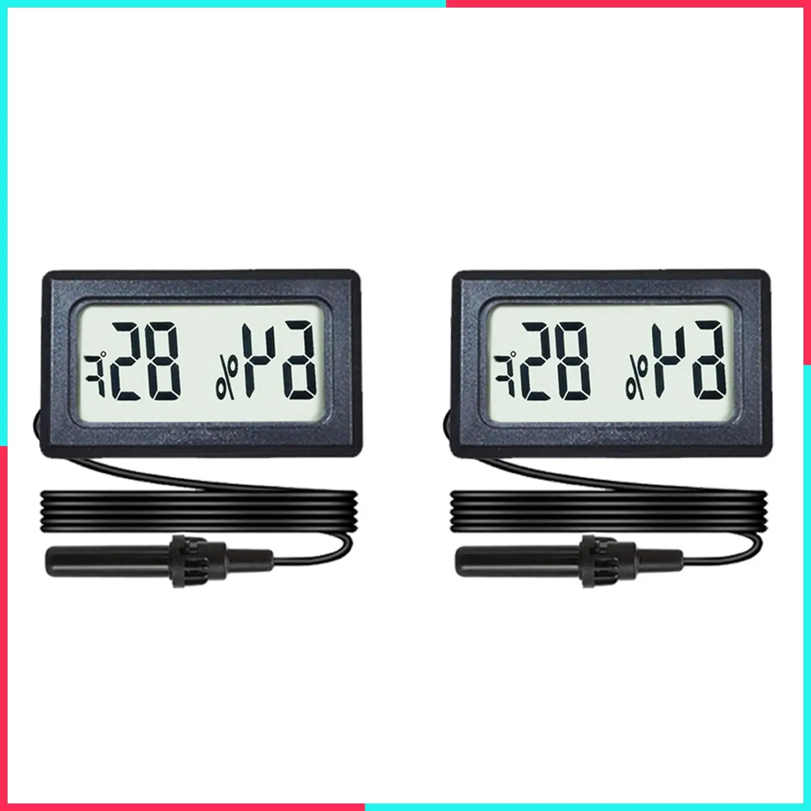 2-Pack Mini Digital Hygrometer Thermometer with Probe, LCD Display - Fahrenheit Temperature & Humidity Meter for Incubators, Reptile Terrariums, Plants, Sealed Containers, Guitar Cases