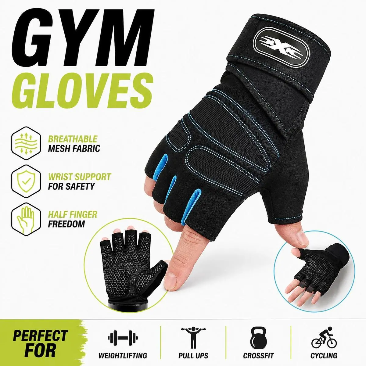 Back to school，Gym Gloves, Half-Finger Breathable Workout Gloves for Men Women, Padded Weight Lifting Gloves with Wrist Wraps Support, Full Palm Protection