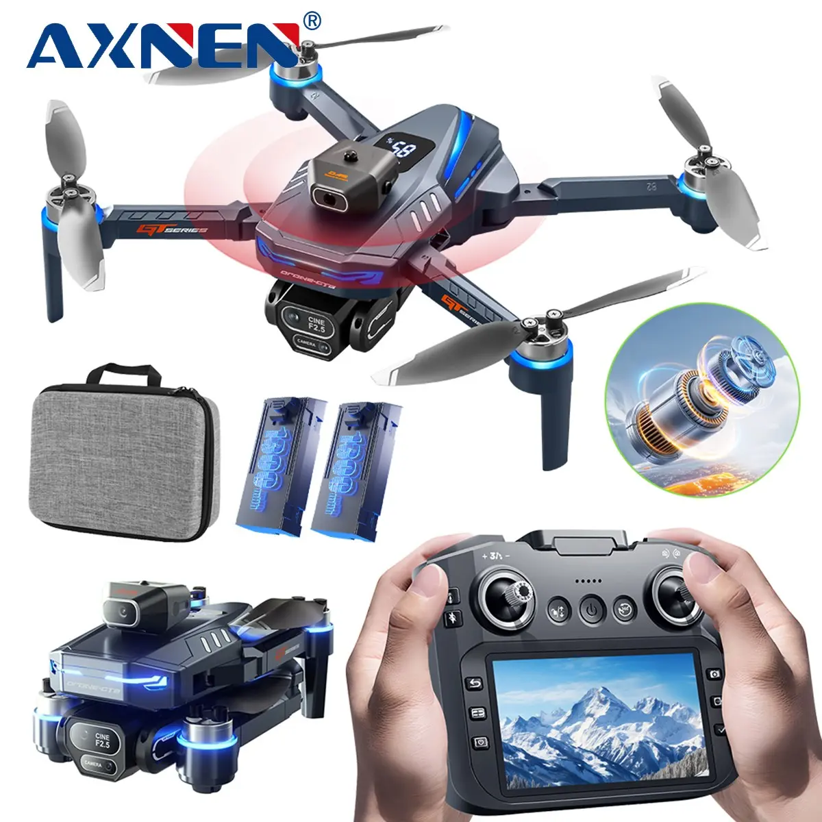 Gt8 Drone with Camera 4K Dual Camera, 4.3" Screen Remote, WiFi, Brushless Motor, Obstacle Avoidance, Optical Flow Hovering, Foldable RC Quadcopter Toy
