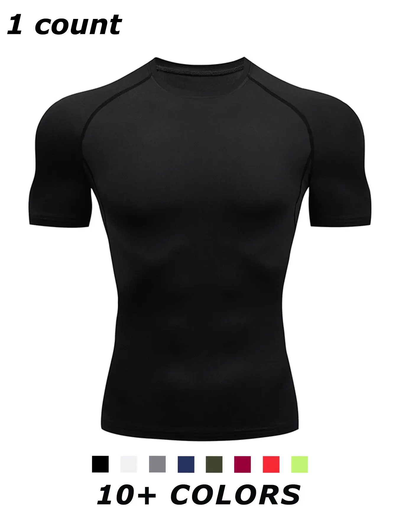 Men's Short Sleeve Compression Shirt Sporty Tee, Tight Fit Quick Drying Breathable T-shirt for Gym Workout Running, Summer Sports Casual Crew Neck Top, Compression Tees