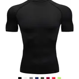 Men's Short Sleeve Compression Shirt Sporty Tee, Tight Fit Quick Drying Breathable T-shirt for Gym Workout Running, Summer Sports Casual Crew Neck Top, Compression Tees