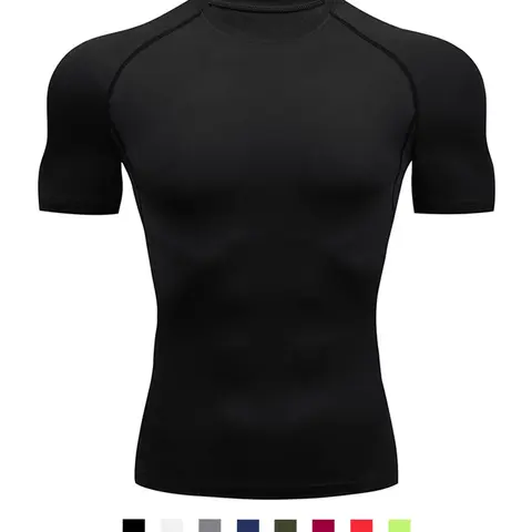 Men's Short Sleeve Compression Shirt Sporty Tee, Tight Fit Quick Drying Breathable T-shirt for Gym Workout Running, Summer Sports Casual Crew Neck Top, Compression Tees