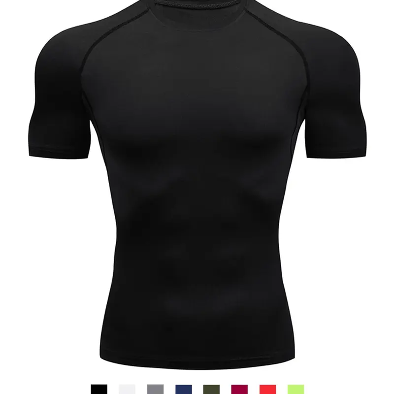 Men's Short Sleeve Compression Shirt Sporty Tee, Tight Fit Quick Drying Breathable T-shirt for Gym Workout Running, Summer Sports Casual Crew Neck Top, Compression Tees