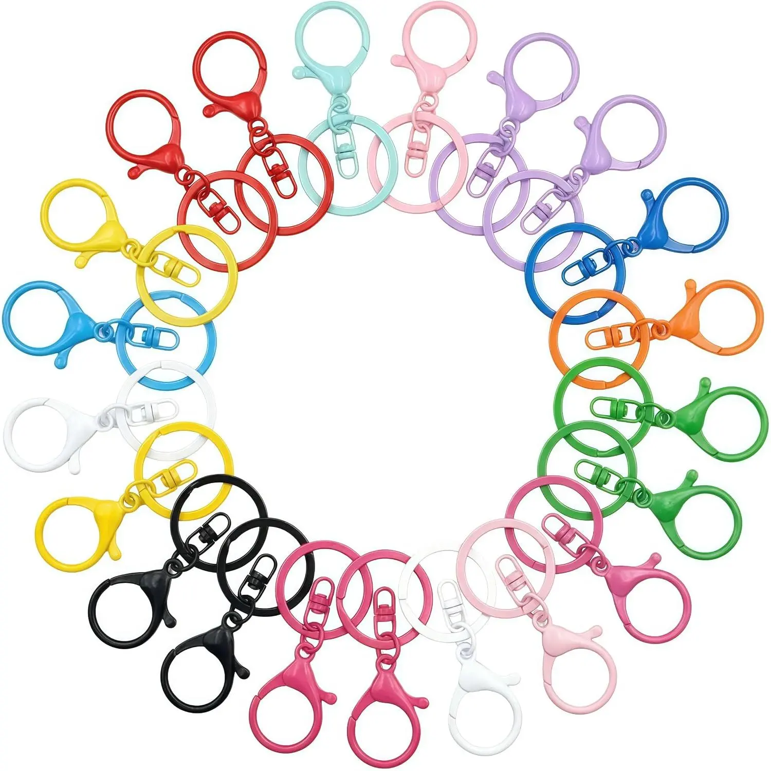 Lobster Claw Clasps for Keychains 24 count Metal Large Lobster Claw Clasps Flat Split Key Chain Rings Bag Charm Clip  Clip Hooks for  Key Chain Supplies Accessories (Multicolor)