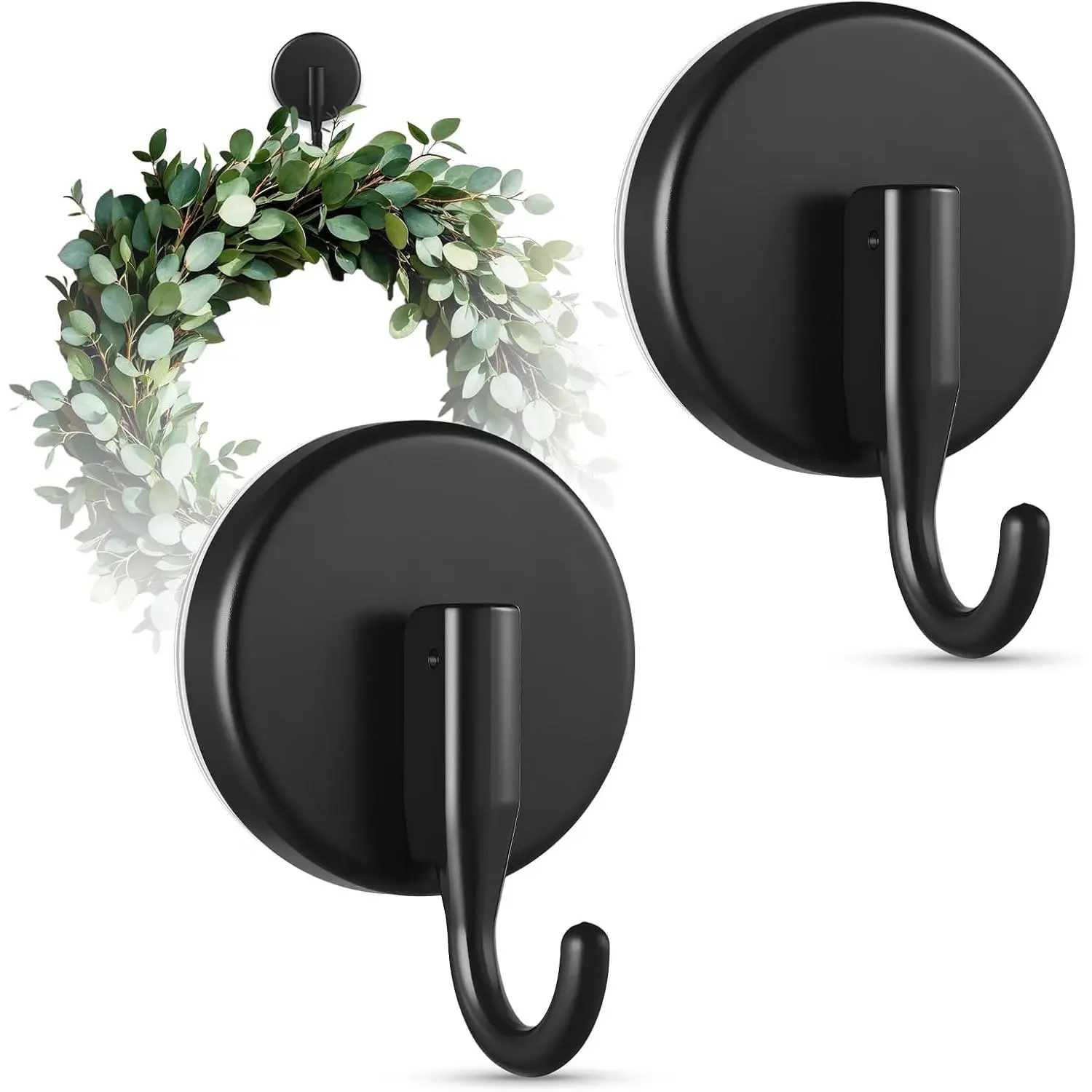 Suction Cup Wreath Hanger, Upgraded Reef Hook | for Front Door/Glass Window/Over Door, Christmas/Thanksgiving/Halloween/July 4th/Easter/Spring/Summer/Fall (Black, 2-Pack)