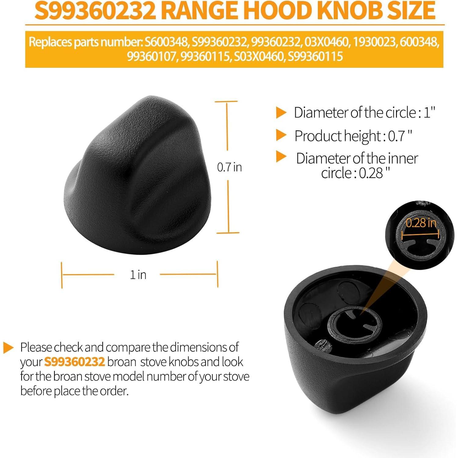 2 count Upgraded S99360232 Range Hood Knob Replacement for Broan Range  S600348 Black Fan and Light Knobs Broan Range Hood  Plastic Control Knobs Nutone Range Vent Hood Knobs