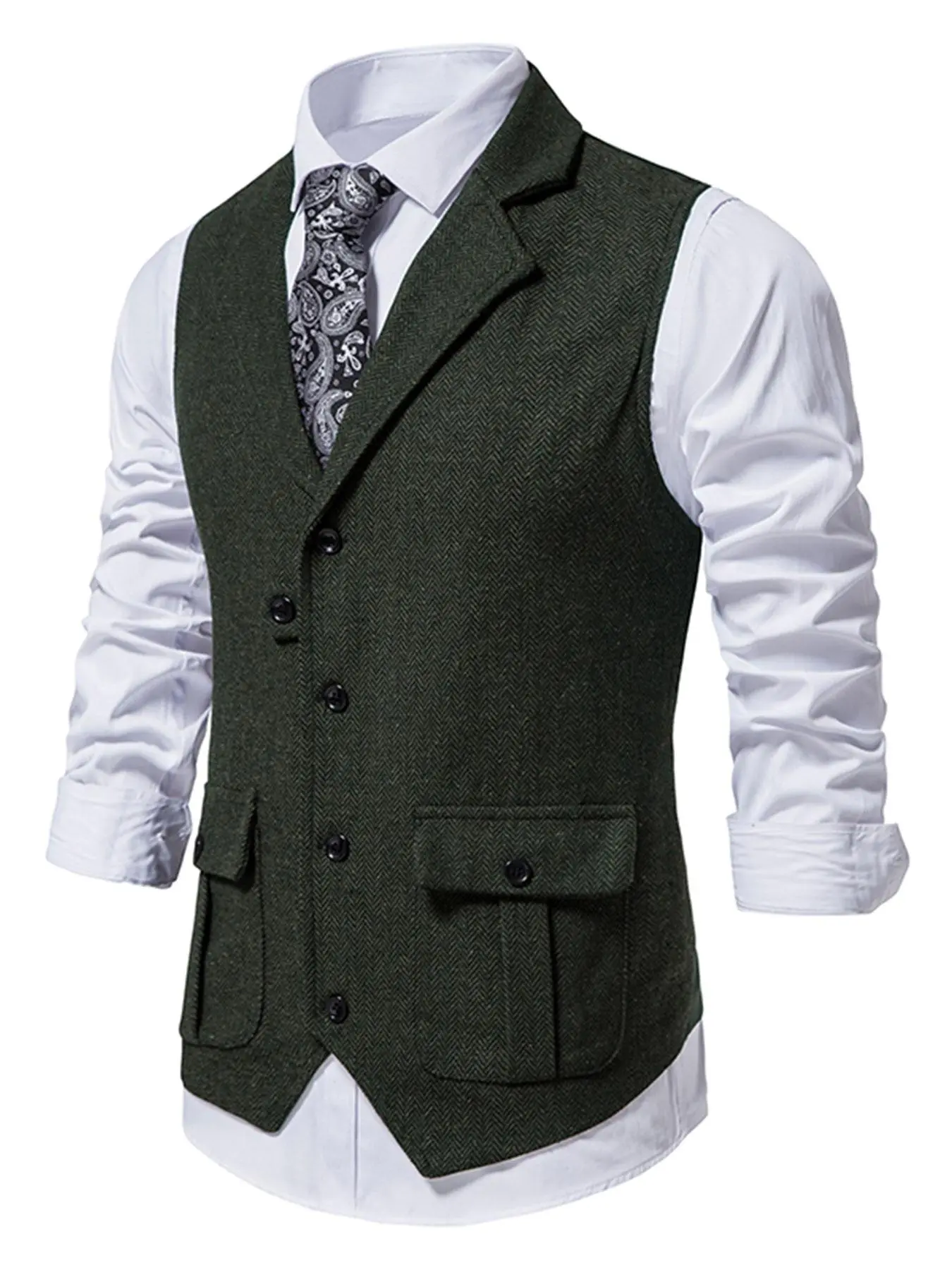 Men's Tweed Vest Vintage Aesthetic Reversible Collar, Casual Style Suit Waistcoat for Men, Perfect for Daily Wear & Special Occasions