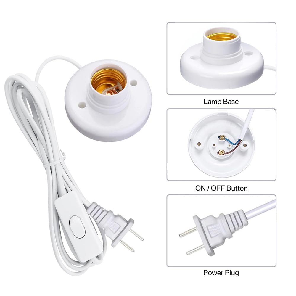15ft Light Socket with Cord E26/ E27 Light Bulb Socket with On/Off  Hanging Light Cord Extension,for Balcony, Garage Installation Lighting