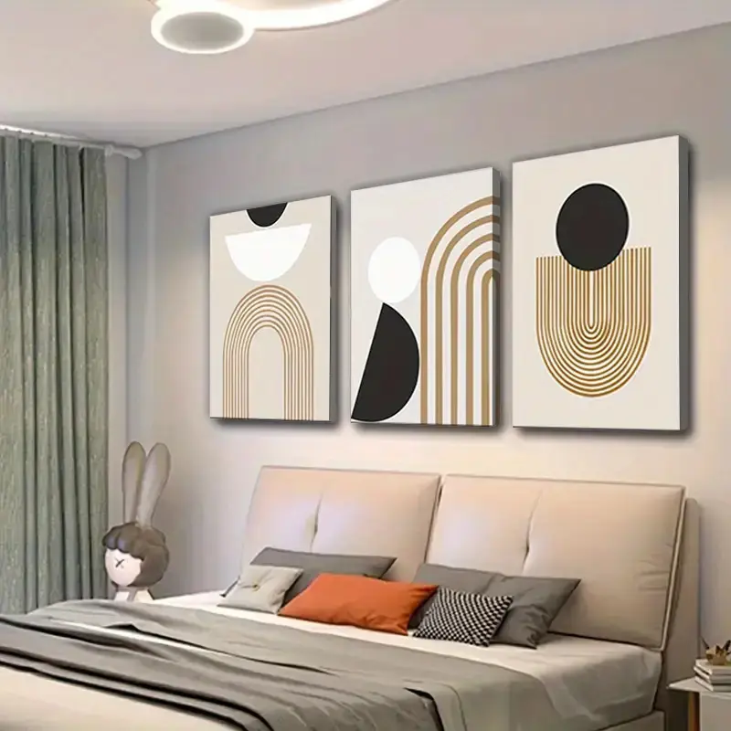 Minimalist Abstract Canvas Wall Art 3-Piece Set - Brown Black White Geometric Line Paintings, Waterproof Framed & Frameless Options, Sofa Decoration Gift for Bedroom, Living Room, Water Proof
