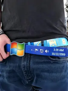 Y2K Retro Windows Vista Belt Alloy Four-color Logo Buckle Vintage Computer Desktop Print PU Waist Belt for Streetwear Unisex Statement Belt