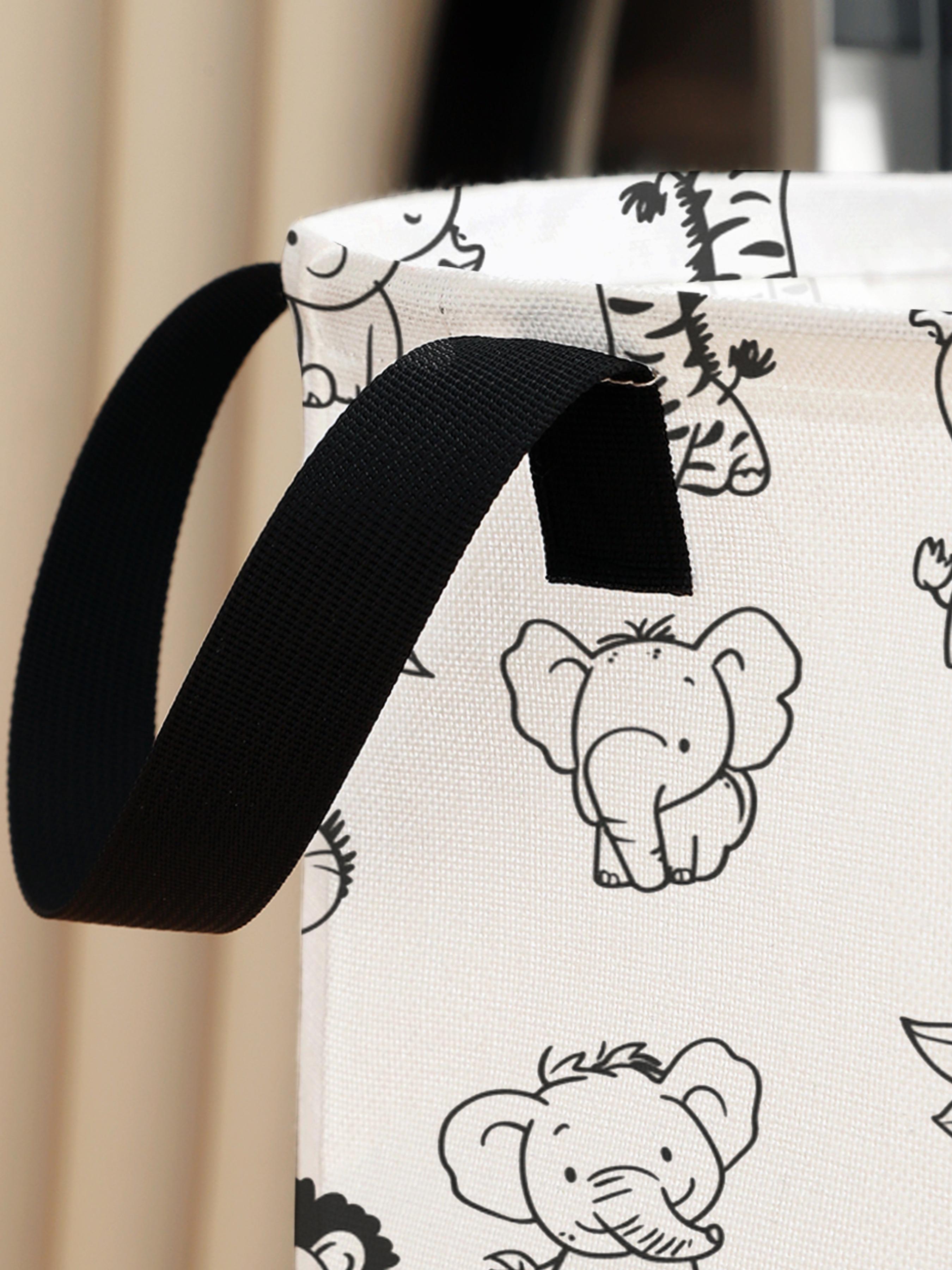 Elephant Pattern Laundry Basket with Handle, Durable Foldable Dirty Clothing Organizer, Large Capacity Toy Storage Box, Random Print Design, All Seasons Use