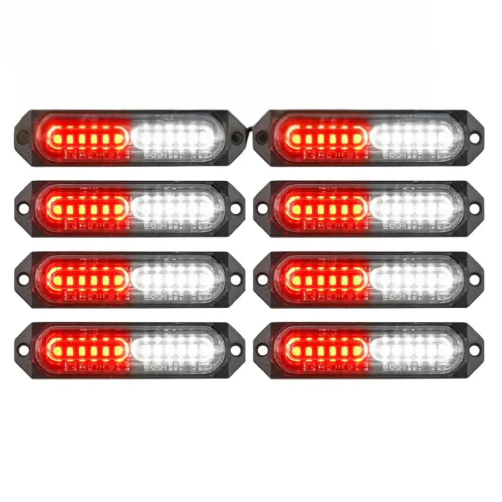 Nilight 8PCS 12LED Red White Strobe Light Kit, 12V-24V DC Ultra Slim Surface Mount LED Work Light with Sync Feature, Easy Wiring, Flashing & Steady Modes for Cars, Off-Road Vehicles