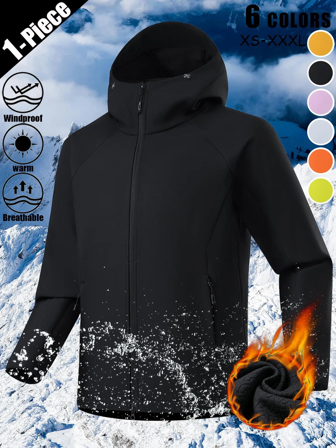 One Jacket, Every Adventure: Unisex Casual Fleece-Lined Hooded Waterproof Softshell Jacket Windproof Warm Breathable Full Zip Outdoor Coat Multi Zip Pockets Adjustable Cuffs Lightweight for Daily Commute Hiking Fishing Cycling Mountaineering